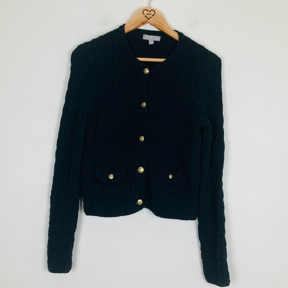 J. Crew Odette cable knit lady jacket sweater in black with gold buttons. Small - Picture 3 of 7